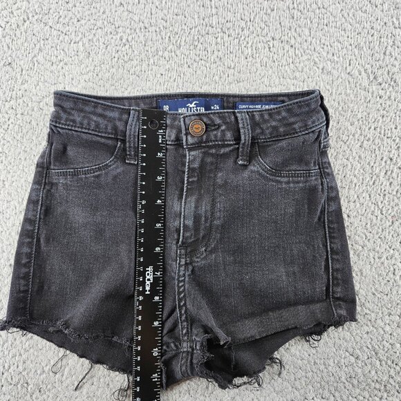 Hollister Shorts Womens 24 Black Curvy High-Rise Jean Distressed Raw Hem‎ Denim - Picture 10 of 16